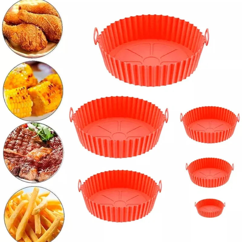 Kit 6 Formas Antiaderente Air Fryer Em Silicone Reutilizável.