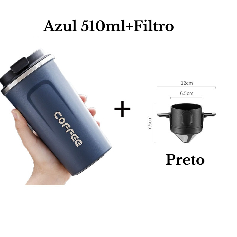 Copo Térmico de  Viagem  Para Café/Chá  ou  Filtro de Café Reutilizável de Aço Inox