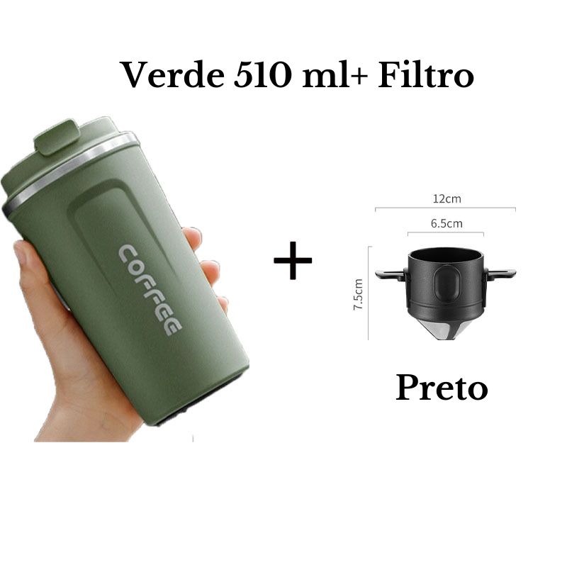 Copo Térmico de  Viagem  Para Café/Chá  ou  Filtro de Café Reutilizável de Aço Inox