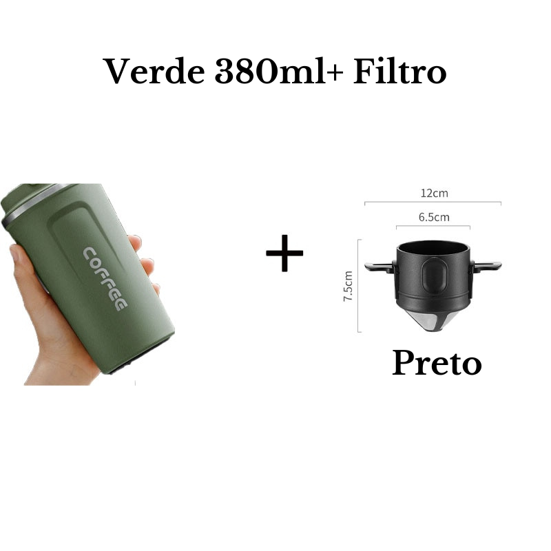 Copo Térmico de  Viagem  Para Café/Chá  ou  Filtro de Café Reutilizável de Aço Inox